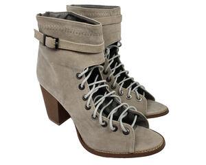 Yoki Brie Womens Size 8.5 Gray Zip Tie Up 3.25" Heels Peep Toe Shoes